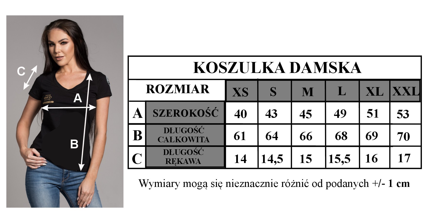 TABELA ROZMIARÓW - KOSZULKA DAMSKA