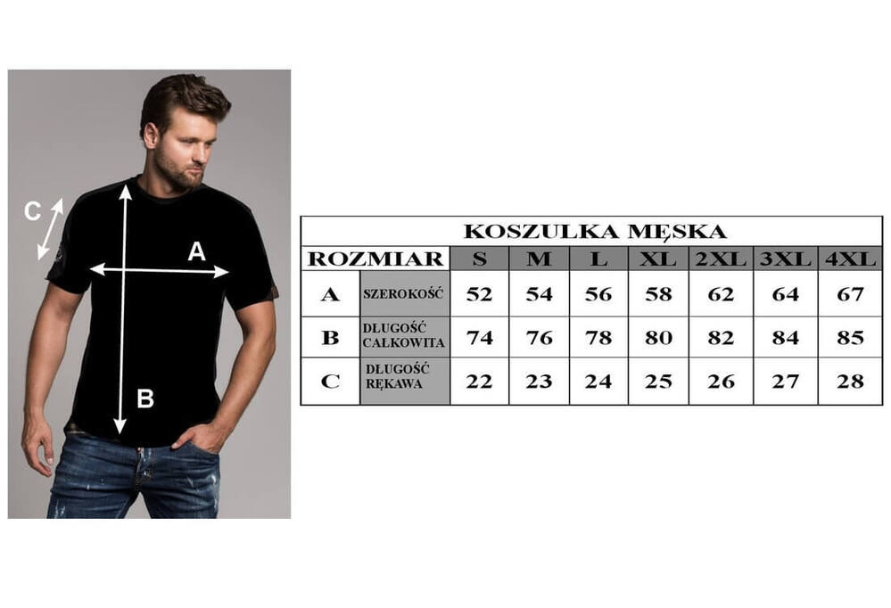 TABELA ROZMIARÓW - KOSZULKA MĘSKA
